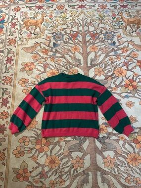 SHEIN Red & Green Striped Crewneck Sweater